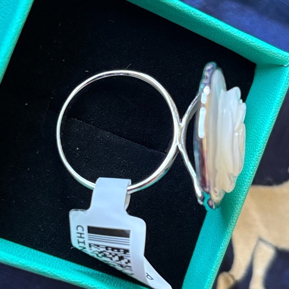 Vintage DK Sterling Silver 925 Mother of Pearl Rose Carved Ring Scalloped Bezel - Picture 11 of 15